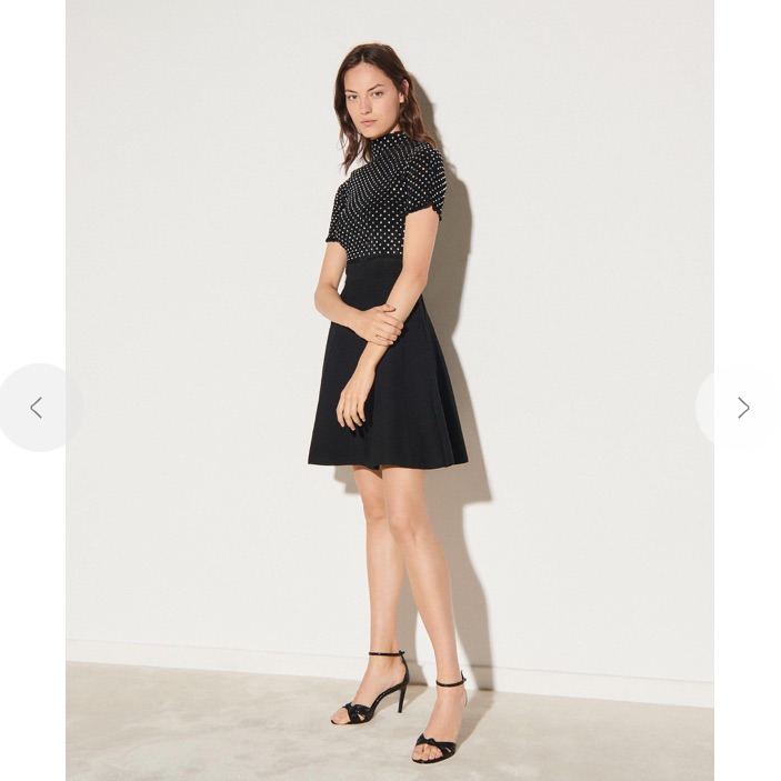 Nwt Size 38 (M) Sandro Paris Smocked Velvet Dress With Rhinestones